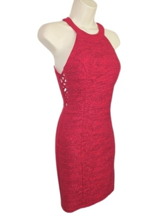 Honey and Rosie Dresses & Skirts - Honey and Rosie Dress Shimmery Halter Neckline Sleeveless Vibrant Red Size S